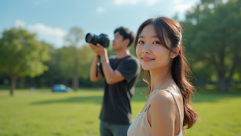青空ポートレート撮影の様子